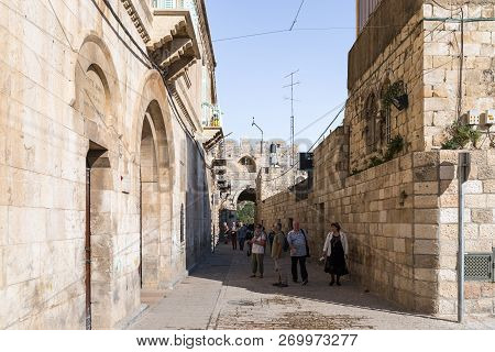 Jerusalem, Israel, November 17, 2018 : Derech Shaar Haarayot Street Inside The Old City Of Jerusalem