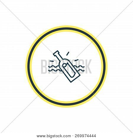 Vector Illustration Of Bottle With Note Icon Line. Beautiful Naval Element Also Can Be Used As Casta