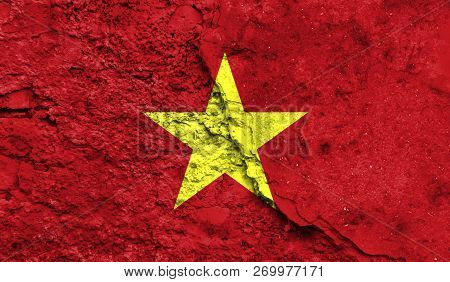 Flag Of Vietnam Closeup Painted On A Wall