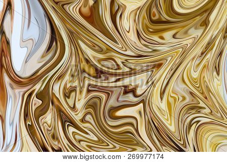 Liquify Abstract Pattern With Yellow, Brown And White Graphics Color Art Form. Digital Background Wi
