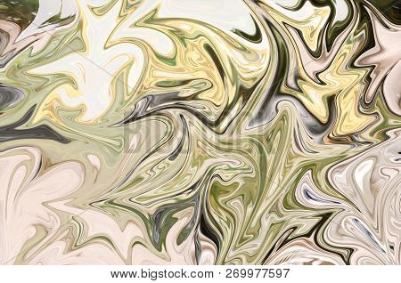 Liquify Abstract Pattern With Green, Black And Yellow Graphics Color Art Form. Digital Background Wi
