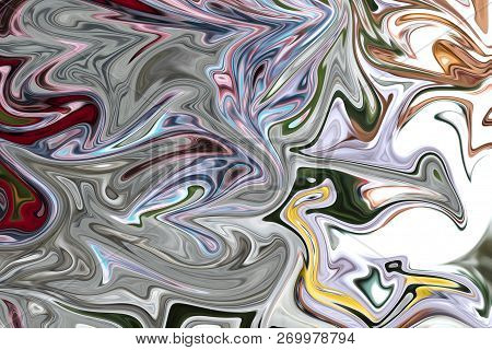 Liquify Abstract Pattern With Grey, Red, Green, Yellow And White Graphics Color Art Form. Digital Ba