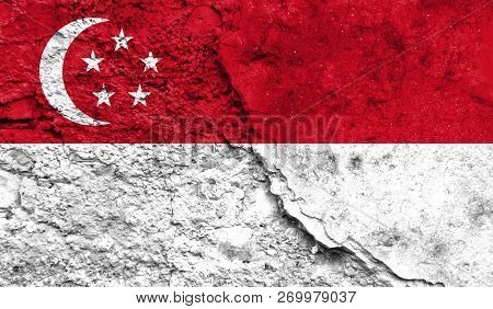 Flag Of Singapore Closeup Painted On A Wall