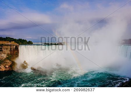 Inspiring View Of Niagara Falls With Rainbow