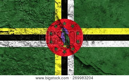 Flag Of Dominica Closeup Painted On A Wall