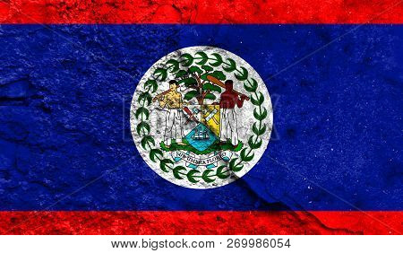 Flag Of Belize Closeup Painted On A Wall