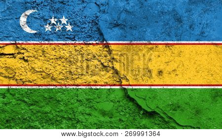 Flag Of Karakalpakstan Closeup Painted On A Wall