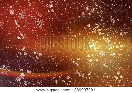 Christmas Magic Snow Falls On A Gold Background. Snowstorm Background For Celebration Or Greeting Im