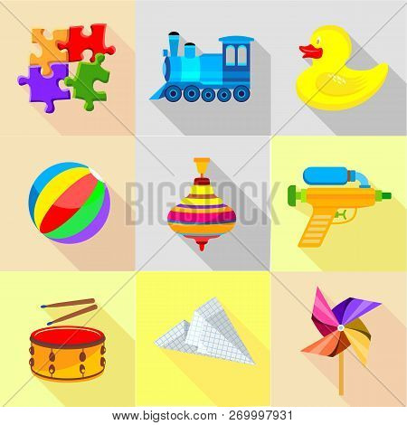 Plaything Icons Set. Cartoon Set Of 9 Plaything Icons For Web Isolated On White Background