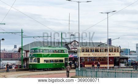 Birkenhead, Uk: Oct 1, 2017: People Enjoying 2 Of The Historic, Restored Trams Which Are Operated On