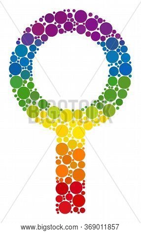 Barren Gender Symbol Mosaic Icon Of Circle Spots In Various Sizes And Spectrum Color Tones. A Dotted