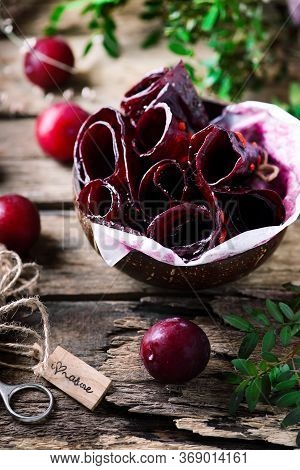 Fresh Organic Fruit Leather. Style  Rustik . Selective Focus.