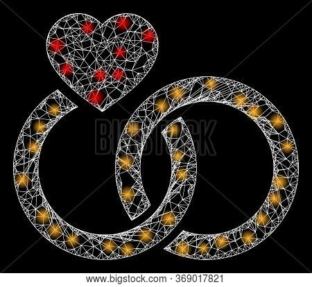 Glare Web Mesh Marriage Rings With Light Spots. Illuminated Vector 2d Constellation Created From Mar