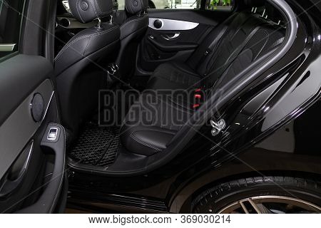 Novosibirsk/ Russia - April 28, 2020:  Mercedes-benz C-class, Comfort Car Inside. Clean Car Interior