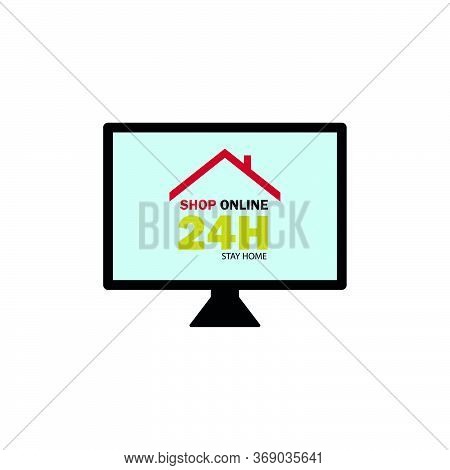 Stay Home And Shopping Online Flat Icon. Design Vector Illustration