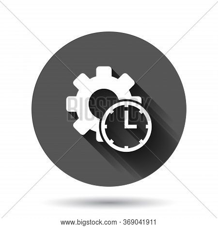 Improvement Icon In Flat Style. Gear Project Vector Illustration On Black Round Background With Long