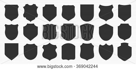Big Shields Collection. Black Silhouette Shield Shape, Black Label. Vintage Or Retro Shields Set.