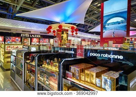 BANGKOK, THAILAND - CIRCA JANUARY, 2020: duty-free at Suvarnabhumi Airport. Suvarnabhumi Airport is one of two international airports serving Bangkok, Thailand. 