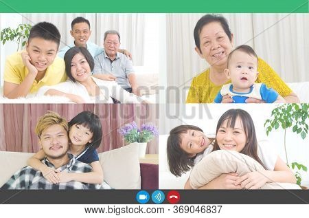 Headshot Portrait Screen Application View Of Happy Diverse Family People Talk On Video Call Online U