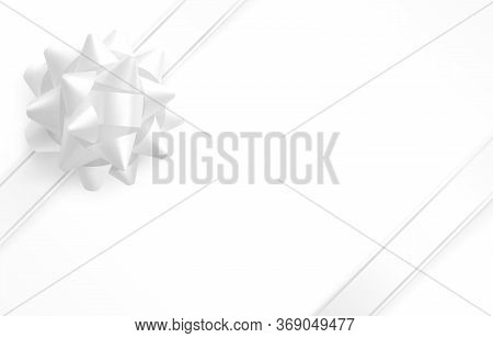 Glossy White Ribbon Bow. Realistic Vector Illustration. Glowing Bow With Two White Ribbons. Festive 