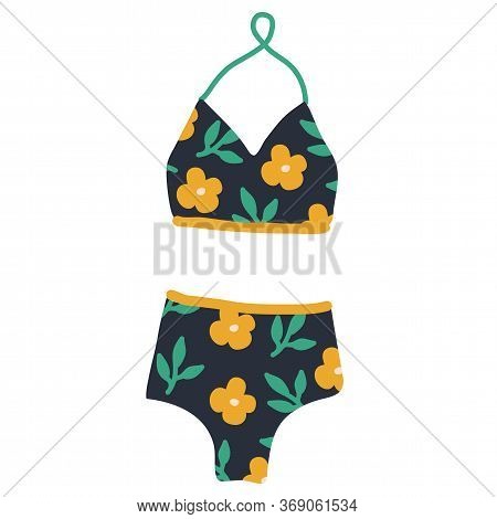 Modern Hand Drawn Colorful Women S Swimwear. Beautiful Pattern Thongs And Lace Bras. Pattern With Ha