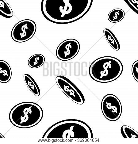Us Dollar Symbol. Falling Coins. Endless Vector Pattern. Ornament On An Isolated Transparent Backgro