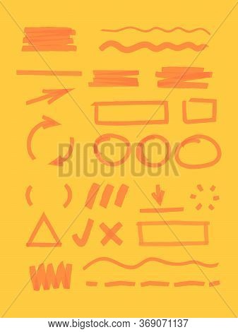 Highlight Markers. Striped Lines Dotted Shapes Dividers And Frames For News Highlight Vector Pen Mar