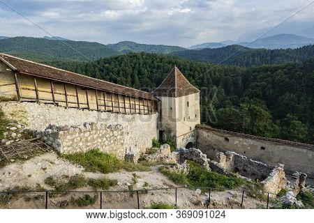 Rasnov Citadel (cetatea Râșnov) In Romania. View Of Interior Courtyard.