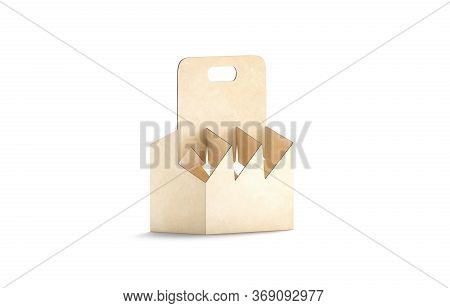 Blank Craft Cardboard Bottle Holder Mockup, Half-turned View, 3d Rendering. Empty Takeaway Recycling