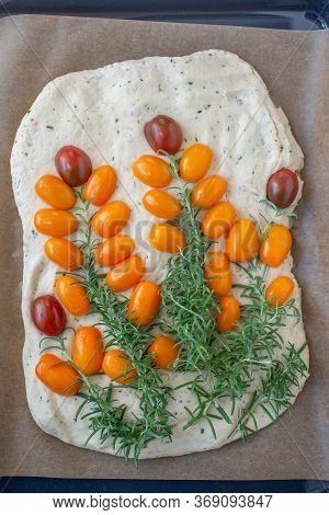 Home Made Gardenscape Focaccia Bread On A Table