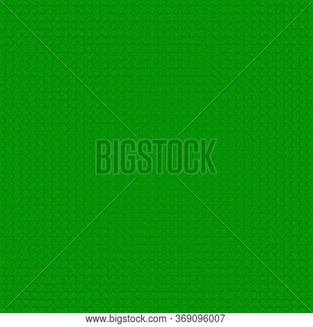 Green Base Template Of Plastic Construction Brick. Plastic Toy Blocks Background In Green. Construct