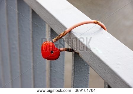 Locked Castle On The Railing Of The Bridge. The Concept Of A Protracted Crisis In Connection With Th