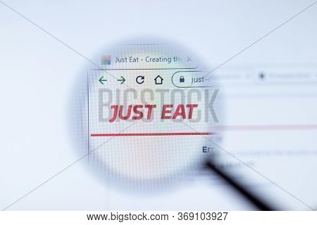 Moscow, Russia - 1 June 2020: Just-eat.com Website Page. Just Eat Logo On Display Screen, Illustrati
