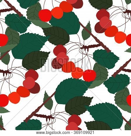 Sweer Cherries In A Seamless Pattern Design
