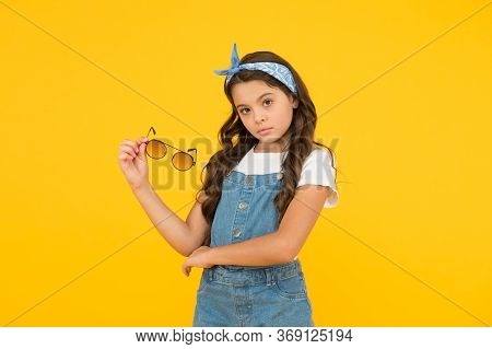 Confident Beauty. Beauty And Fashion. Happy Childhood. Retro Girl Fashionista. Small Kid Wear Summer