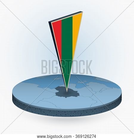 Lithuania Map In Round Isometric Style With Triangular 3d Flag Of Lithuania, Vector Map In Blue Colo