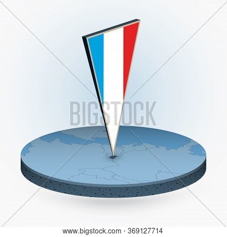 Luxembourg Map In Round Isometric Style With Triangular 3d Flag Of Luxembourg, Vector Map In Blue Co