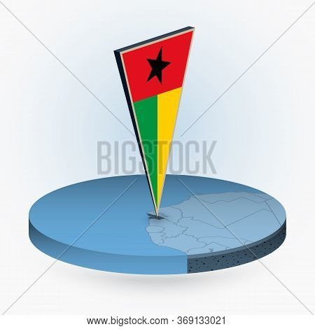 Guinea-bissau Map In Round Isometric Style With Triangular 3d Flag Of Guinea-bissau, Vector Map In B