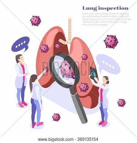 Lung Inspection Concept With Virus And Infection Symbols Isometric Vector Illustration