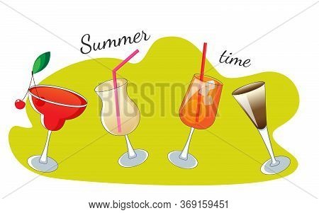 Set Of Alcoholic Cocktails And Drinks. Stock Vector Illustration
