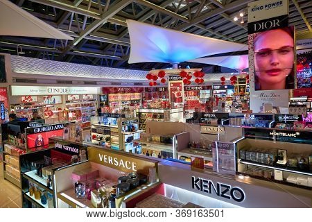 BANGKOK, THAILAND - CIRCA JANUARY, 2020: duty-free at Suvarnabhumi Airport. Suvarnabhumi Airport is one of two international airports serving Bangkok, Thailand. 