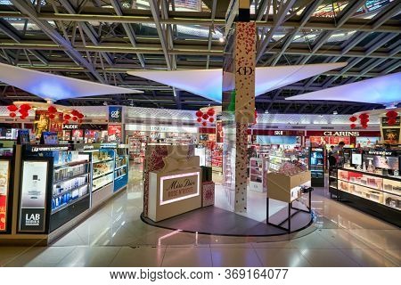 BANGKOK, THAILAND - CIRCA JANUARY, 2020: duty-free at Suvarnabhumi Airport. Suvarnabhumi Airport is one of two international airports serving Bangkok, Thailand. 