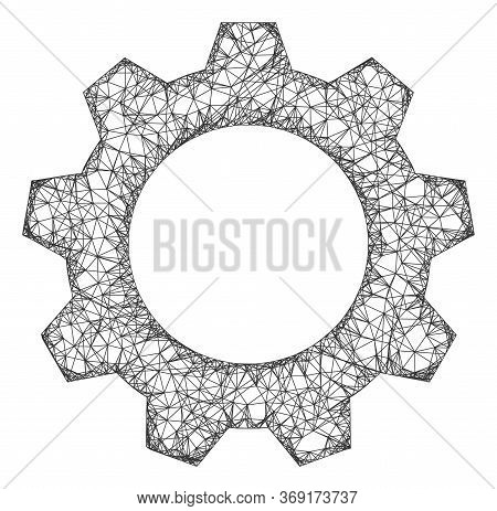 Web Net Gearwheel Vector Icon. Flat 2d Carcass Created From Gearwheel Pictogram. Abstract Carcass Me