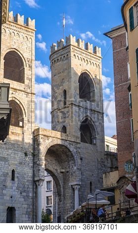 Genoa, Italy - August 20, 2019: Inside View Of Porta Soprana Or Saint Andrews Gate In Genoa, Italy