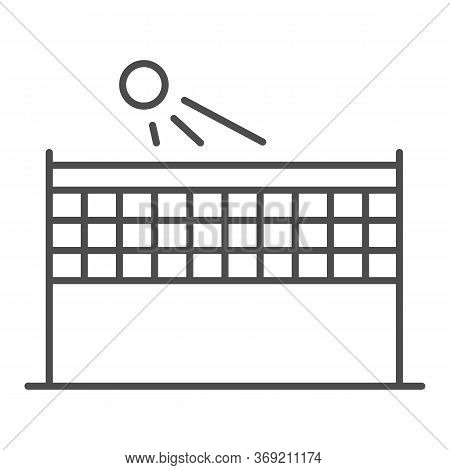 Beach Volleyball Thin Line Icon, Summer Sport Concept, Volleyball Net With Ball Sign On White Backgr