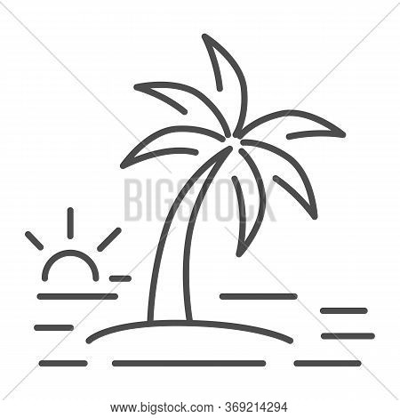 Island With A Palm Tree Thin Line Icon, Summer Concept, Sunset Sign On White Background, Coconut Pal