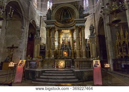 Barcelona, Spain - May 15, 2017: Interior Of The Basilica Of Saints Justus And Pastor. The Construct