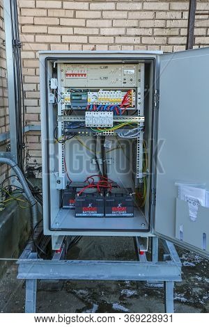 Russia, Saint-petersburg - April 30, 2018: Climatic Vandal-proof Cabinet With Microwave Equipment An