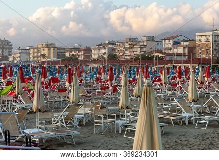 Lido Di Camaiore, Italy - September 5, 2011: A Deserted Beach In Lido Di Camaiore, A Seaside Resort 