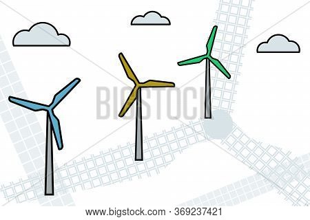 Windfarm. Electric Energy. Vector Illustration Modern Industry